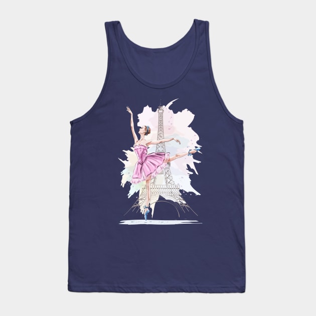 ballerina posing Eiffel tour Tank Top by Mako Design 